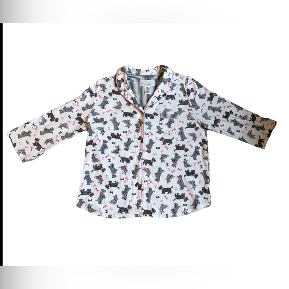 Scottie Dog Print button up Pajama Top with pocket medium Karen Neuburger